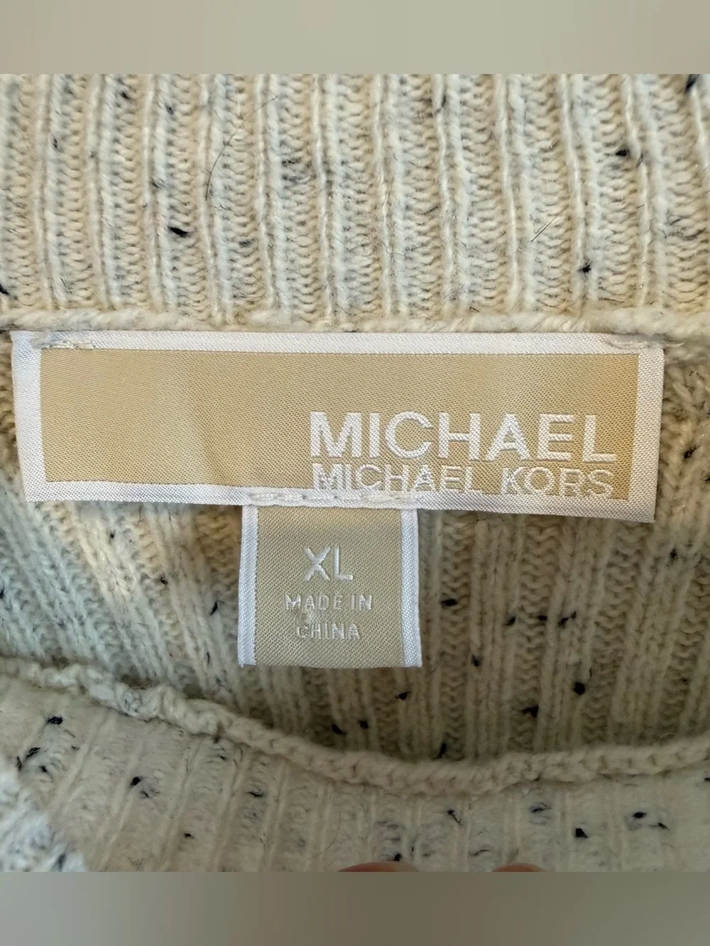 Michael Kors Cream Confetti Mock Neck Ribbed Sweater Long Sleeve Wool Blend Fall